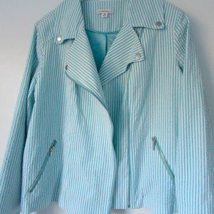 Isaac Mizrahi Moto Teal Pinstripe Seersucker